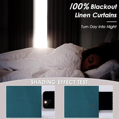Linen 100% Blackout Curtains for Bedroom, Back Tab/Rod Pocket Curtain for - Image 8
