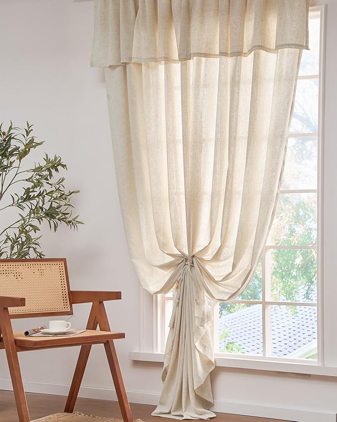 jinchan Linen Blend Light Filtering Curtains 38W x 96L Inch Beige - Image 3