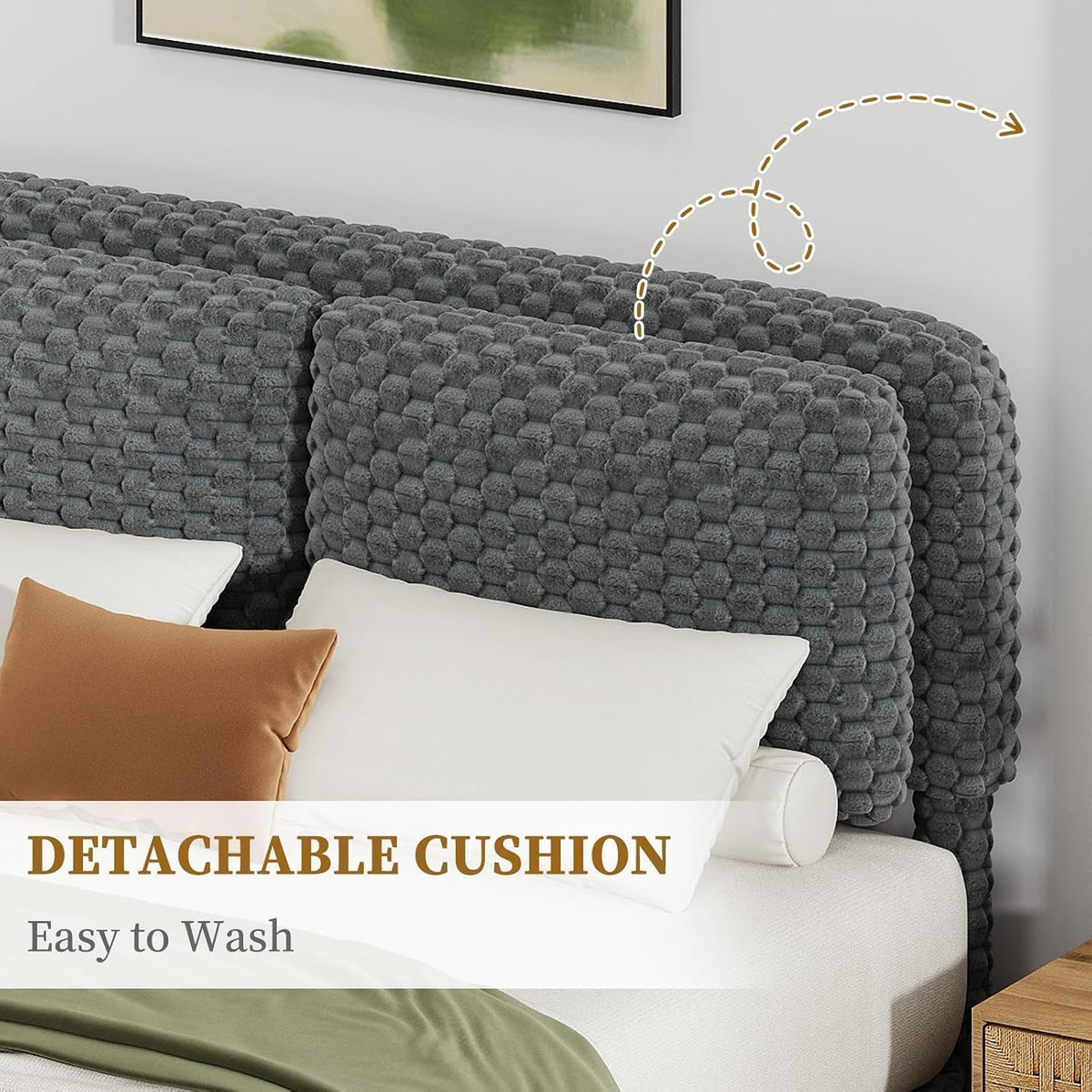 revominca full size bed frame with headboard, upholstered, package contents