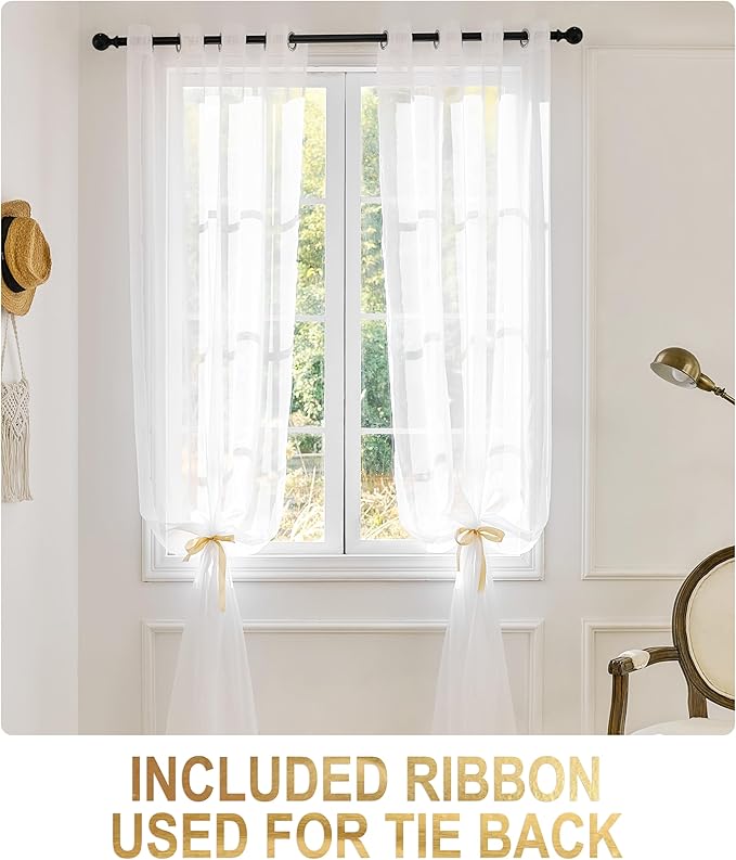 Foil Stripe White Sheer Curtains 120 inches Length 2 Panels - Image 2