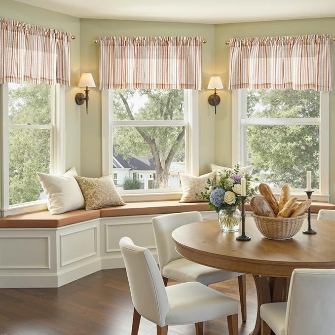 jinchan Valance Curtain Linen Textured Christmas Striped Window Curtain - Image 4