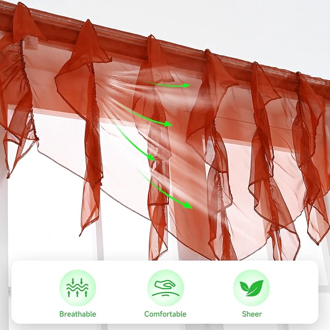 PearAge Ruffled Voile Semi Sheer Curtain Valance, Kitchen Living Room Shabby - Image 5