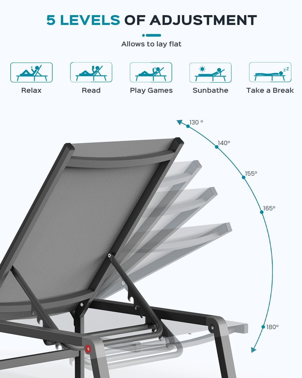 ciokea aluminum chaise lounge ourdoor - foldable & on a desk or shelf