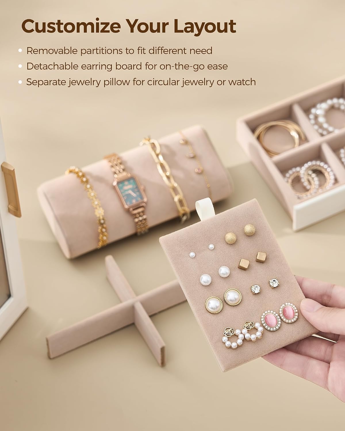 glimmloop 360° rotating jewelry box with 7 drawers, package contents