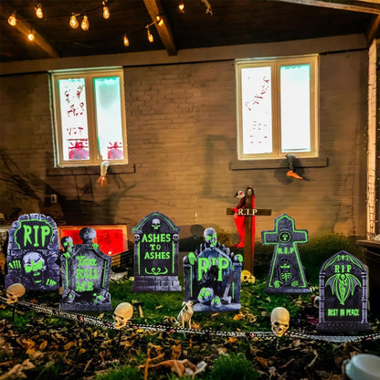 Halloween Decorations Outdoor Tombstone Yard Sign with Stakes 6PCS Glow in the Dark Waterproof Graveyard Tombstones Scary Zombie Theme Halloween Outdoor Decor for Family Home Front Yard Lawn Garden
