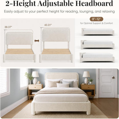 sweetcrispy full bed frame with adjustable headboard, luxurious, side view