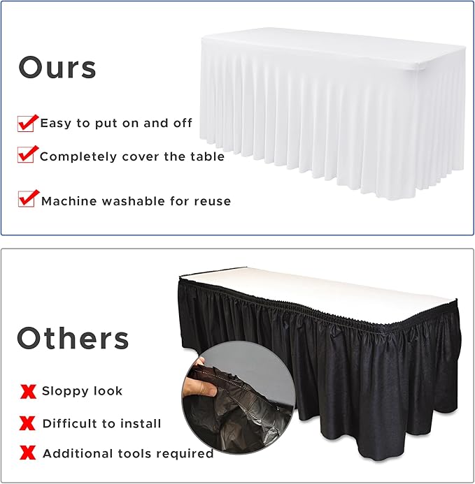 Nasitos White Table Skirt for 6 Foot Rectangle Tables, 4 Pack - Image 5