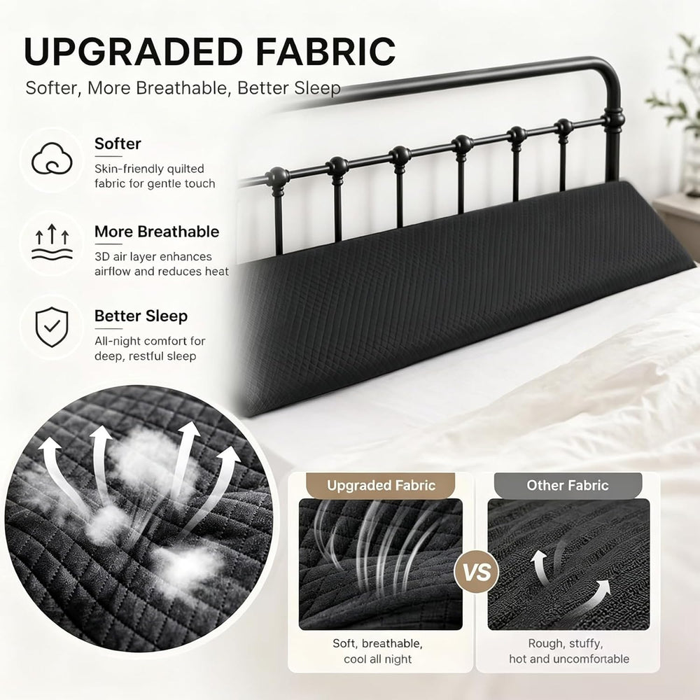 King Bed Wedge Pillow for Headboard & Mattress Gap Filler 10x6x76in Black