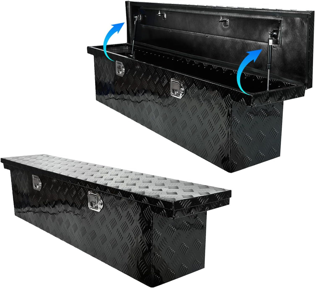 60"x12"x14" aluminum truck tool box with lock & shown in use