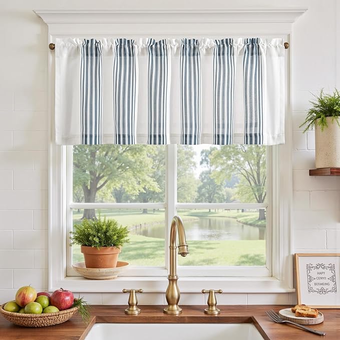 jinchan Striped Linen Valance Curtain 16 Inch Vertical Striped Valance - Image 2