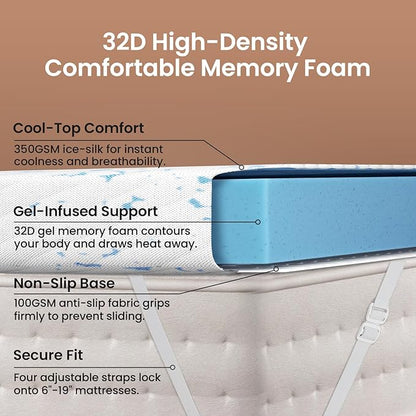 OhGeni 4 Inch Cooling Twin XL Gel Memory Foam Mattress Topper Pad, Washable Bed - Image 6