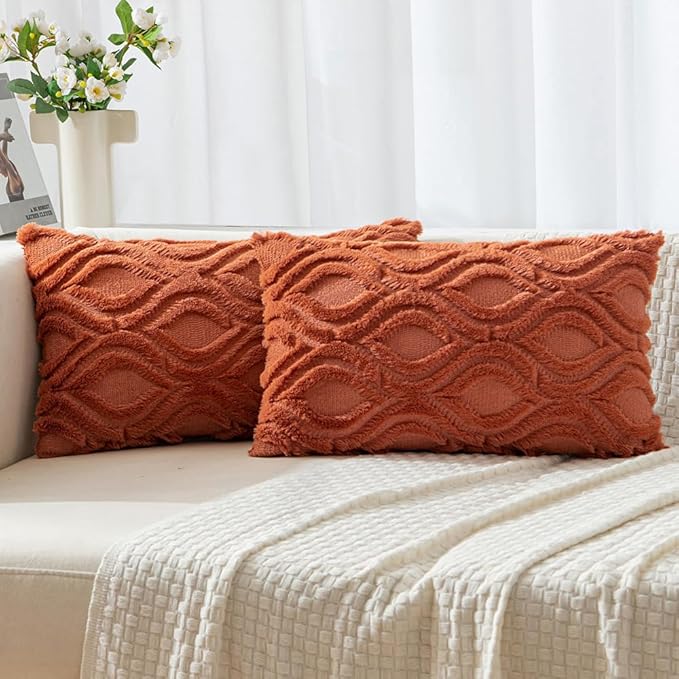 MIULEE Rust Fall Throw Pillow Covers 12x20 Inch, Soft Plush Faux Wool Solid by MIULEE