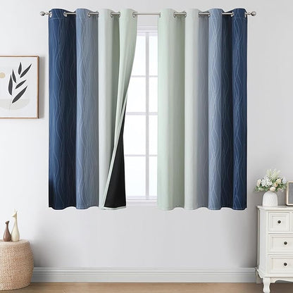 Estelar Textiler Navy Blue and Sage Green Blackout Curtains 54 Inch Length by ESTELARTEXTILER