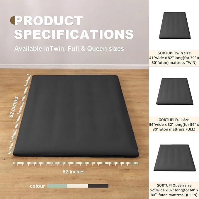 Floor Futon Cover Queen Size 82" L x 62" W Japanese Floor Futon Mattress - Image 5