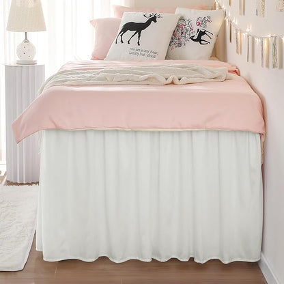 RIMELA Dorm Bed Skirt Twin XL 32 Inch Drop, Warm White Bedskirt Solid Silky - Image 9
