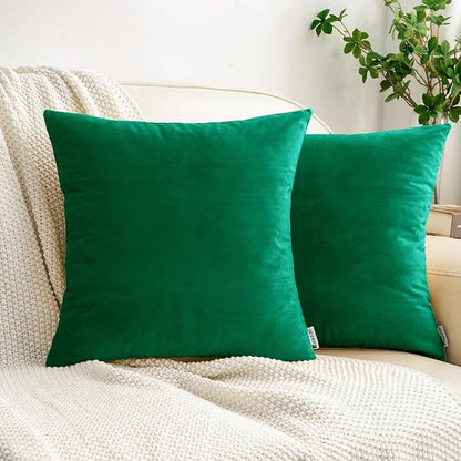 HWY 50 Dark Green Velvet Throw Pillow Covers 16x16 Inch by HWY50
