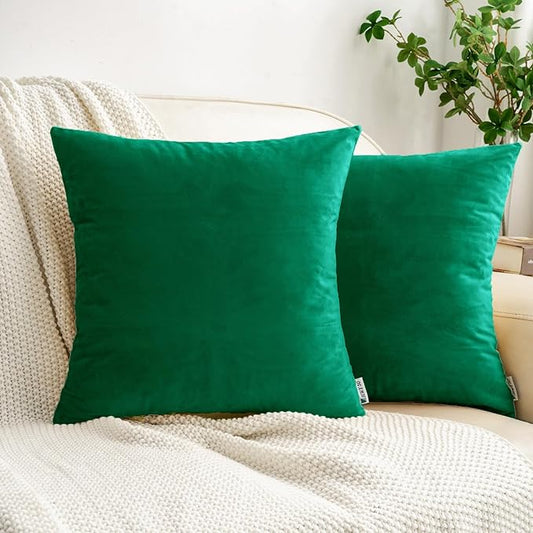 HWY 50 Dark Green Velvet Throw Pillow Covers 16x16 Inch by HWY50