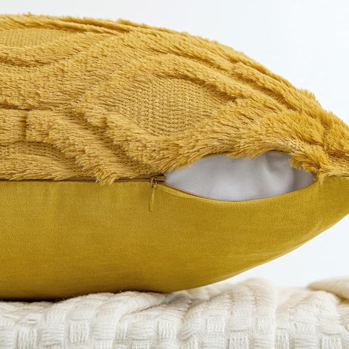 MIULEE Mustard Yellow Fall Throw Pillow Covers 12x20 Inch, Soft Plush Faux Wool - Image 3