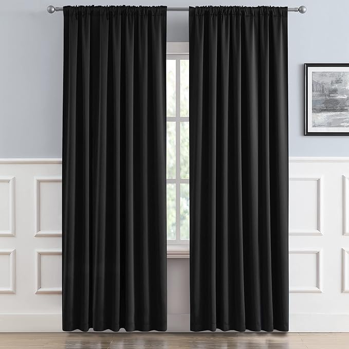 DUALIFE Black Curtains for Sliding Glass Door, Pinch Pleated for Track System - Image 2