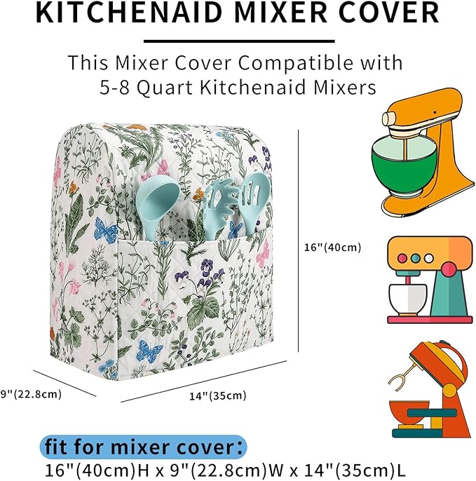Stand Mixer Cover, Floral and Plants Kitchen Mixer Cover Compatible - Image 2