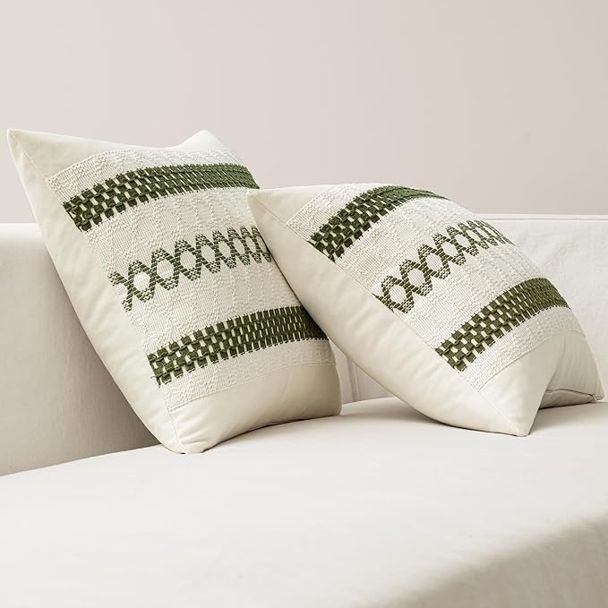 MIULEE Set of 2 Moss Green Boho Decorative Lumbar Pillow Covers 12x20 Inch - Image 6