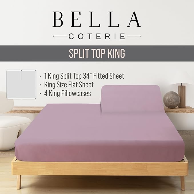 Bella Coterie 6 Piece Luxury Bamboo Viscose Split Top King Size Sheet Set | 34" - Image 2