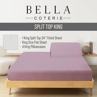 Bella Coterie 6 Piece Luxury Bamboo Viscose Split Top King Size Sheet Set | 34" - Image 2