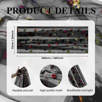 Artoid Mode Black Embroidery Daisy Gauze Table Runner 120 Inch 10FT, Seasonal - Image 7