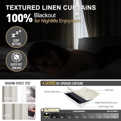 IVAPUPU Natural Linen Blend Pinch Pleated Blackout Curtains - Image 2