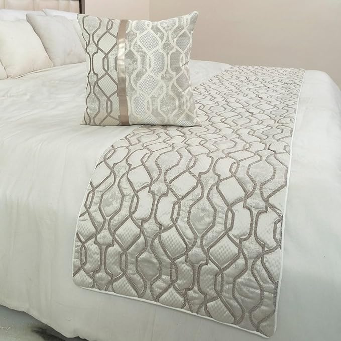 The HomeCentric King/Queen/Twin Ivory & Silver Decorative Queen 74"x18" Bed - Image 4