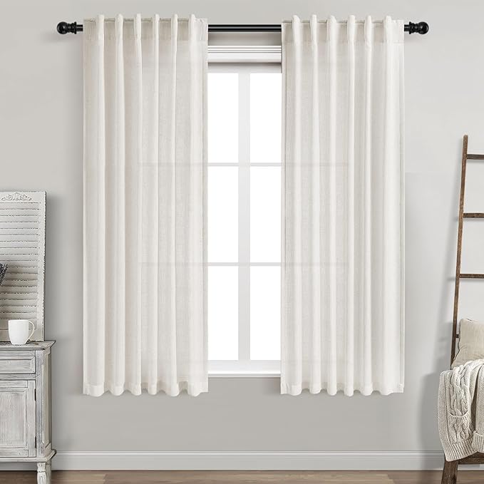 Cream Linen Curtains 63 Inches Long by Nanspring