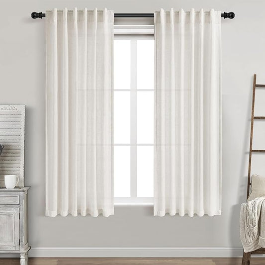 Cream Linen Curtains 63 Inches Long by Nanspring