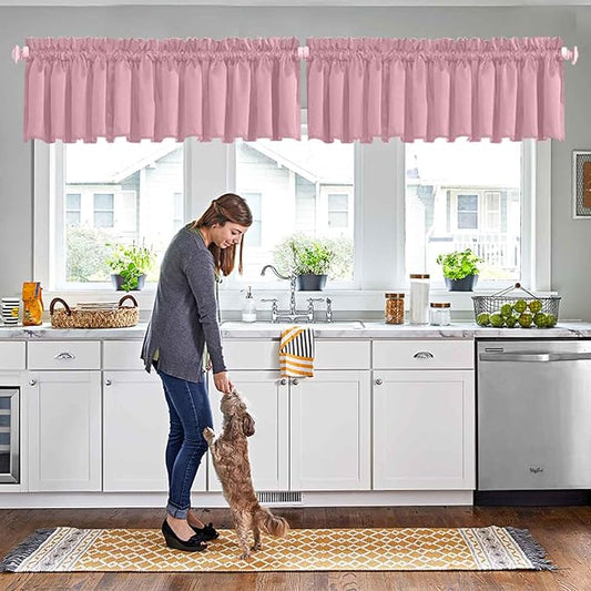 Pink Kitchen Window Valances, Rod Pocket by HighQualityCurtains