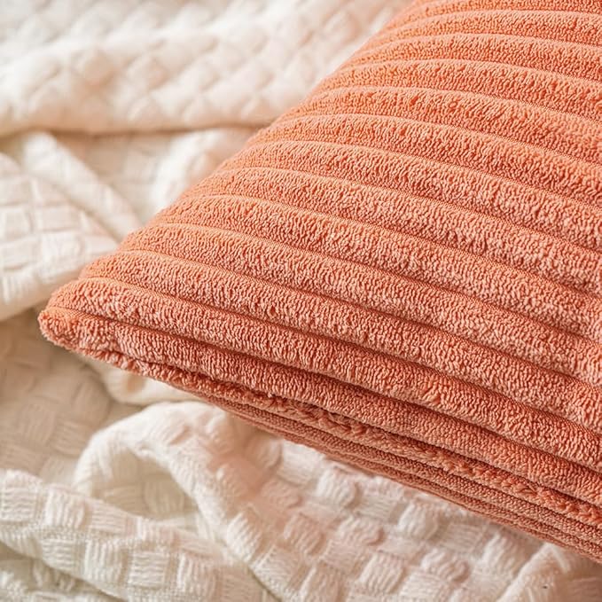 MIULEE Coral Red Corduroy Pillow Covers 16x16 Inch Set of 2 Super Soft Boho - Image 2