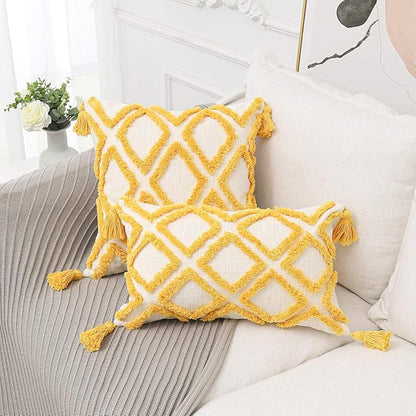 Boho Yellow Throw Pillow Cover 18x18 Inch - Image 3