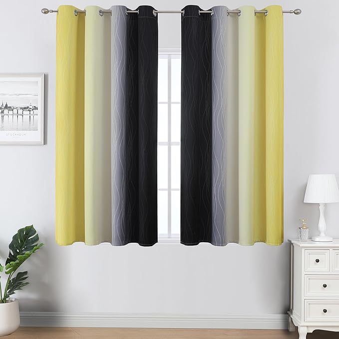 Estelar Textiler Black and Yellow Ombre Blackout Curtains 45 Inches Long - Image 2
