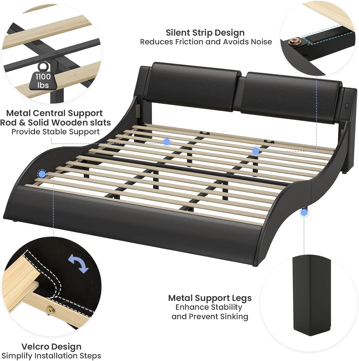 dictac king size bed frame with headboard and, front angle view