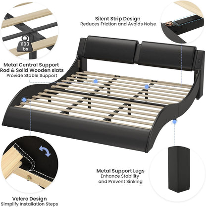 dictac king size bed frame with headboard and, front angle view