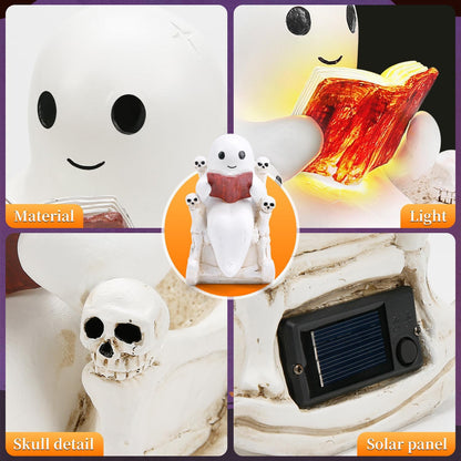 Solar Halloween Outdoor Light 7.4" Ghost Statue Skull Throne Garden Decor
