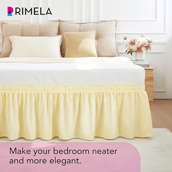 RIMELA Light Yellow Bed Skirt Twin Size 15 Inch Drop, Elastic Bed Skirting - Image 9