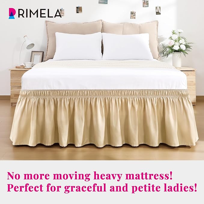 RIMELA Beige Bed Skirt King Size 18 Inch Drop, Wrap Around Elastic Bedskirt - Image 3