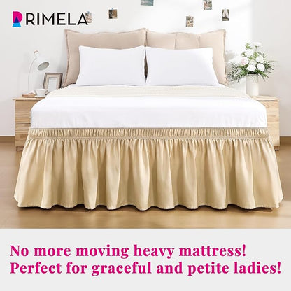 RIMELA Beige Bed Skirt King Size 15 Inch Drop, Wrap Around Elastic Bedskirt - Image 4