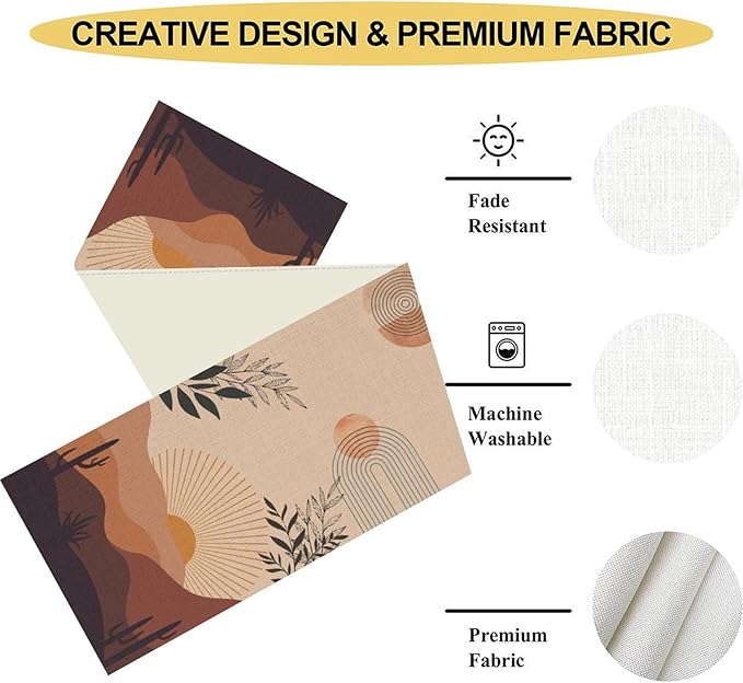Abstract Mid Century Table Runner, Modern Sunset Green Leaves Boho Cactus - Image 5
