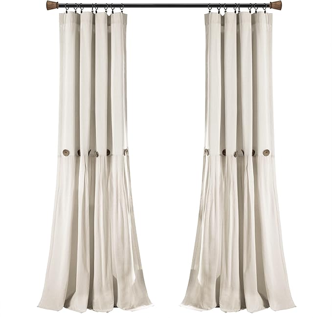 Lush Decor Linen Button Window Curtain Panel, Off White - Image 7