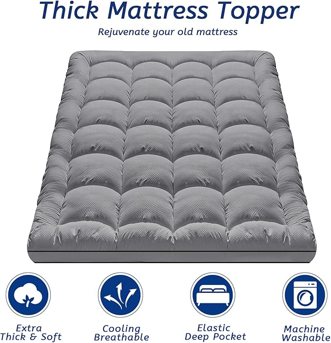 King Size Mattress Topper for Back Pain, Cooling Extra Thick Mattress Pad Cover - Image 2