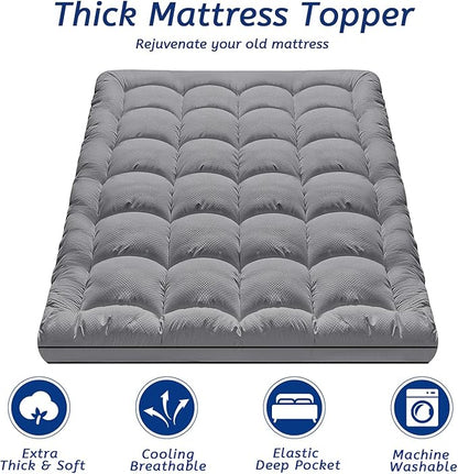 King Size Mattress Topper for Back Pain, Cooling Extra Thick Mattress Pad Cover - Image 2