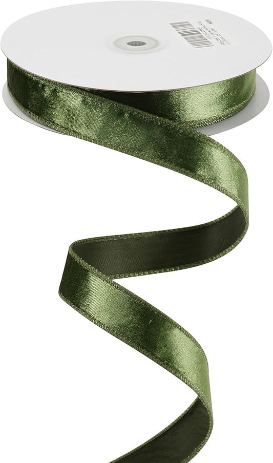MEEDEE Olive Green Velvet 1 inch Green Wired Ribbon 25 Yards Crushed Christmas by MEEDEE