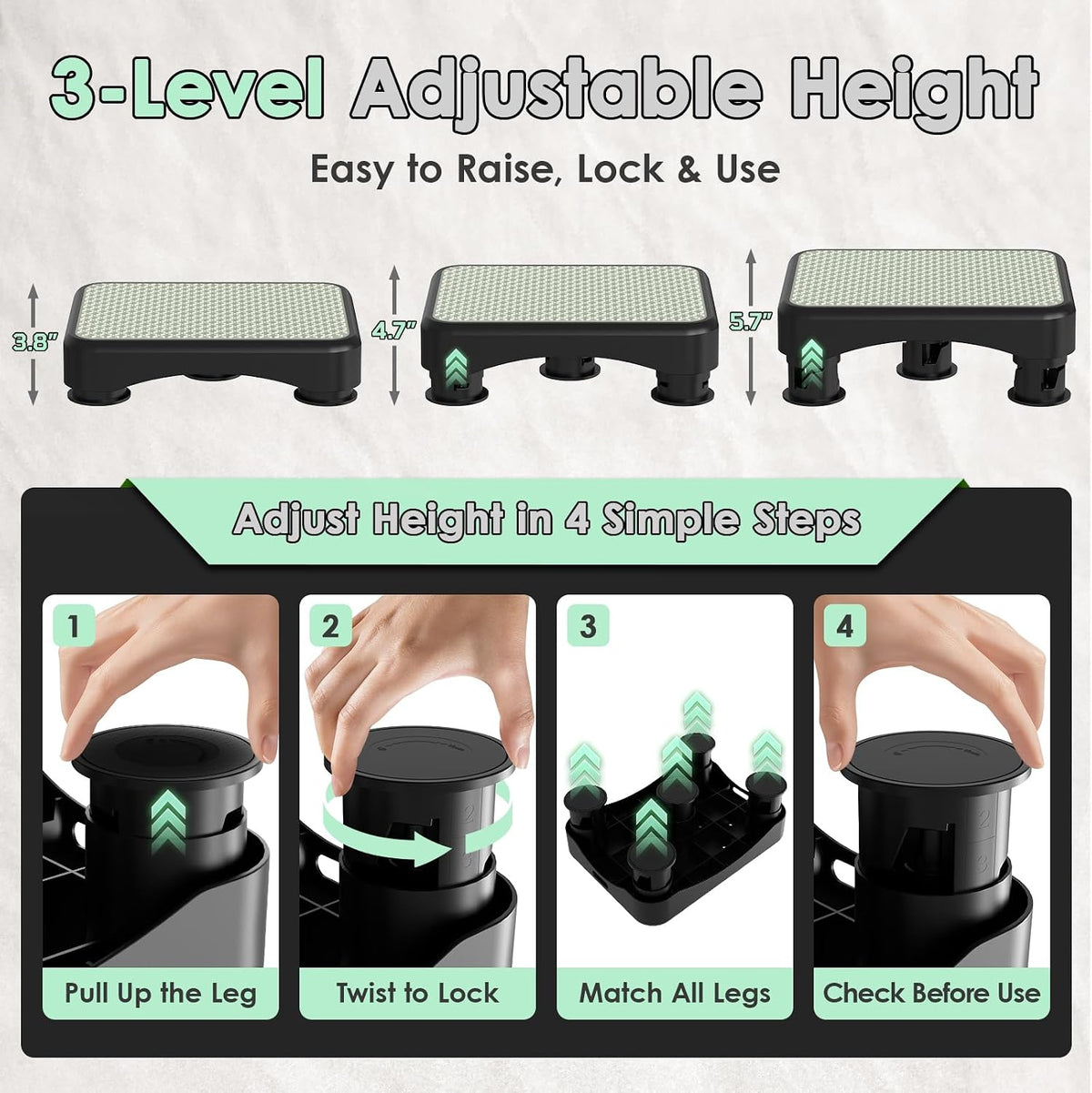 adjustable mobility step stool for adults, 3-level bed shown in use