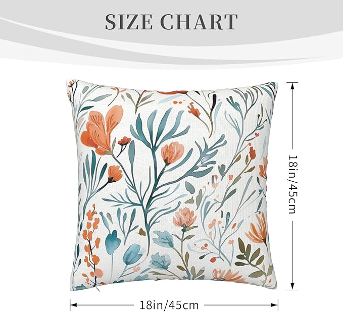 Turquoise Orange Floral Throw Pillow Covers 18x18 in Set of 2 Decorative Teal - Image 8