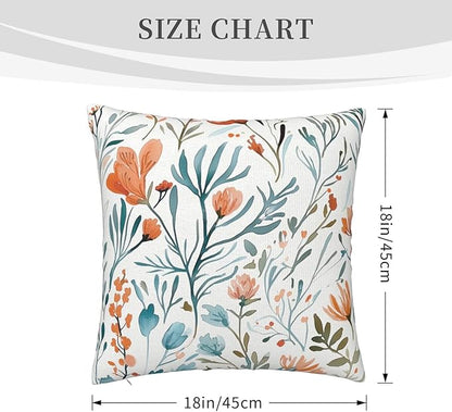 Turquoise Orange Floral Throw Pillow Covers 18x18 in Set of 2 Decorative Teal - Image 8